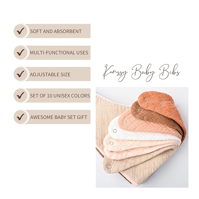 Konssy Muslin Baby Bibs 10 Pack Baby Bandana Drool Bibs 100% Cotton - Image 4