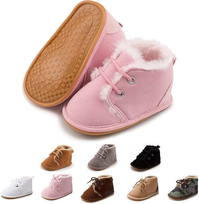 Baby Unisex Warm Snow Boots Newborn Leather Fur Lace Up Ankle Anti-Slip Rubber by ZoolarForBaby
