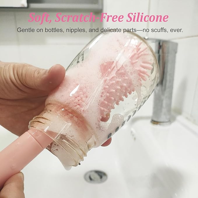 Pink Travel Baby Bottle Cleaner Kit – 6-in-1 Portable Brush Set - Image 4
