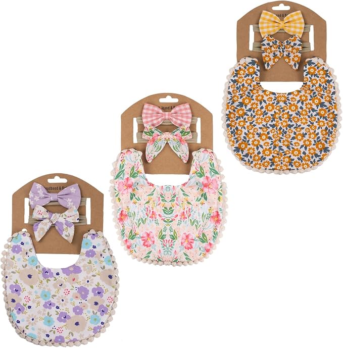 Baby Girls Floral Print Bibs, Reversible Burp Cloth Set by Esumun