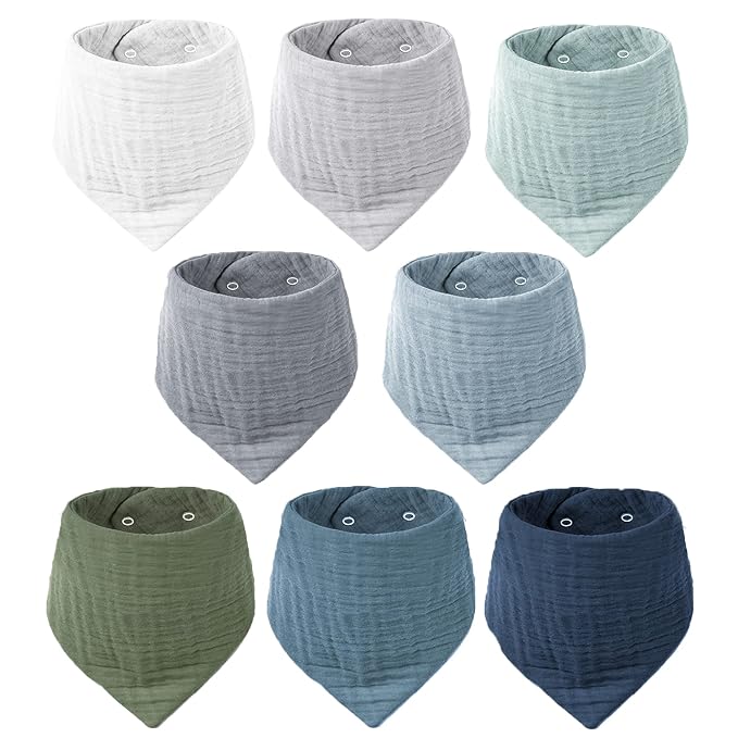 Konssy 8-Pack Muslin Baby Bibs, Absorbent Bandana Drool, 100% Cotton Unisex by Konssy