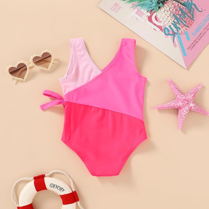 Happy Town Toddler Swimsuit Girl One Piece Bathing Suit Color Block Swimwear - Image 2