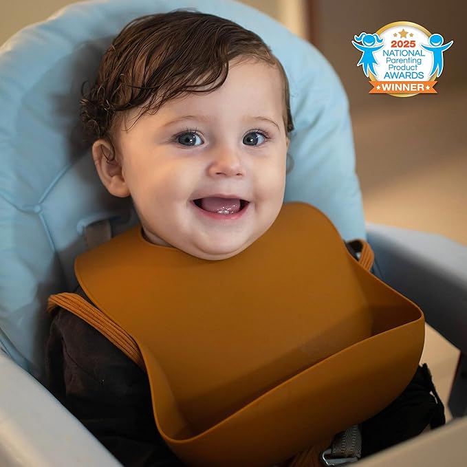 Moonkie Silicone Bibs Set Of 3, BPA Free Soft Adjustable Fit Waterproof Feeding - Image 2