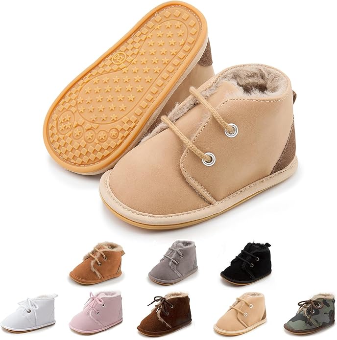 Baby Unisex Warm Snow Boots Newborn Leather Fur Lace Up Ankle Anti-Slip Rubber by ZoolarForBaby
