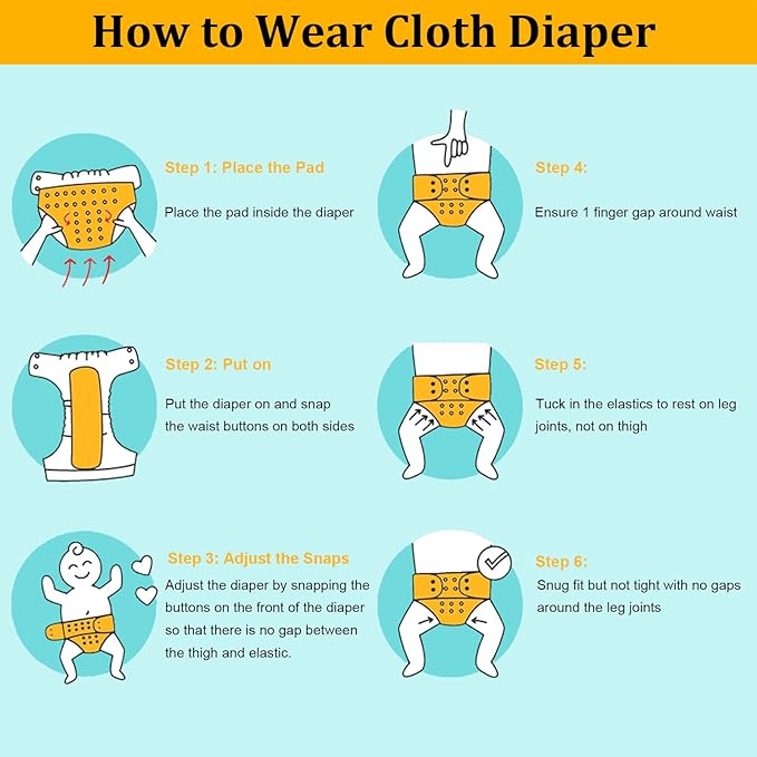 babygoal Reusable Cloth Diapers 6 Pack+6pcs Microfiber Inserts+4pcs Rayon from - Image 6
