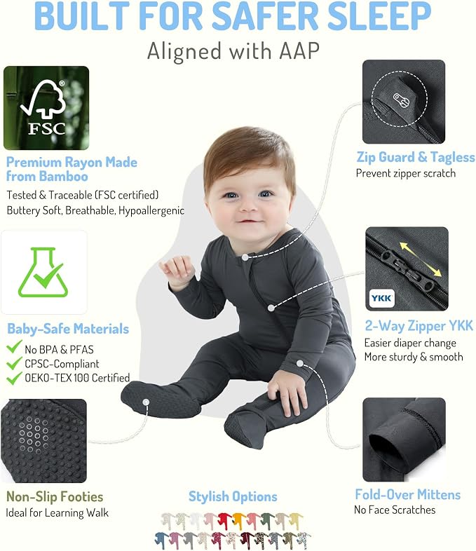 HAPIU Rayon from Bamboo Baby Footed Pajamas, 2 Way Zipper YKK, Footie - Image 2