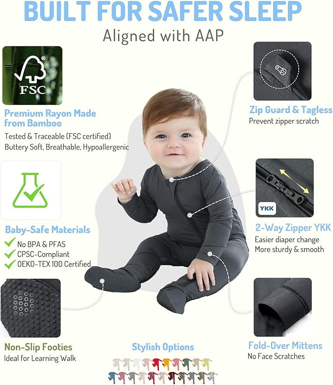 HAPIU Rayon from Bamboo Baby Footed Pajamas, 2 Way Zipper YKK, Footie - Image 2