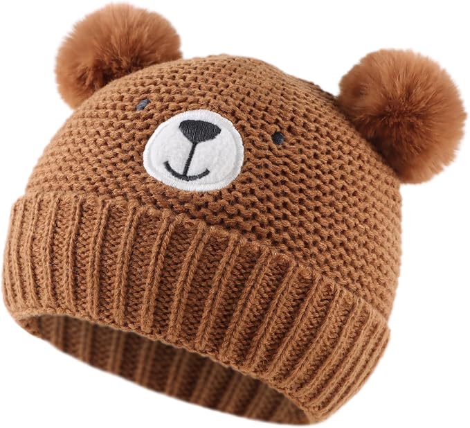 JANGANNSA Cute Bear Baby Beanie Pompom Baby Boys Hat Infant Toddler Winter - Image 2