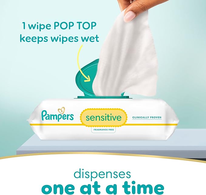 Pampers Baby Wipes Sensitive, Water Based Hypoallergenic and Unscented 504 Total - Image 9