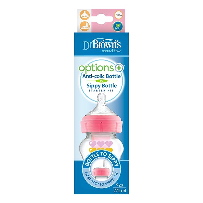 Dr. Brown's Anti-Colic Options+ Wide-Neck Sippy Bottle Starter Kit, - Image 2