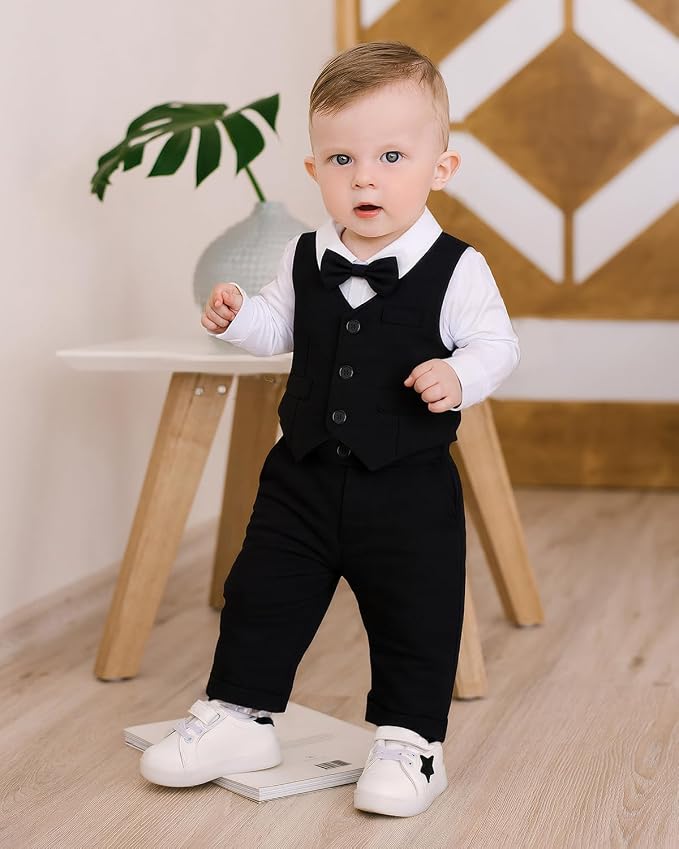 Baby Boy Clothes Suits Infant Gentleman Wedding Outfit Formal Dress Shirt Vest - Image 3