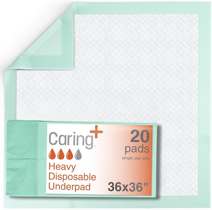 Caring Disposable Underpads 36 x 36 in, Heavy Absorbency Bed Pads, Chucks Pads by Caring