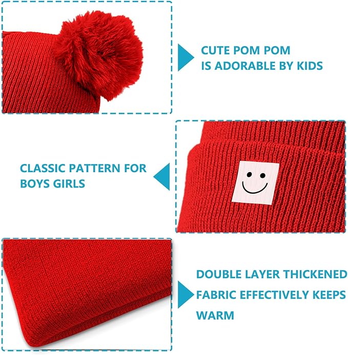 AZJ Baby Beanie Hat Toddler Infant Winter Knitted Hat Kids Soft Warm Pom Pom - Image 4
