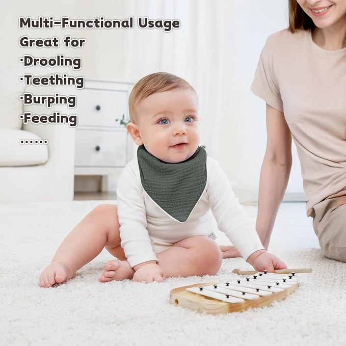 Susurration Muslin Baby Bibs 10Pack Baby Bandana Drool Bibs Soft Adjustable - Image 5