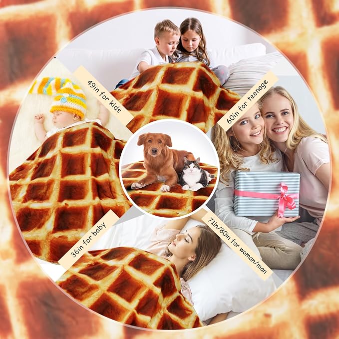 Waffle Blanket Adult/Kids/Baby, Tortilla Throw Blanket 80 Inch, Realistic - Image 6