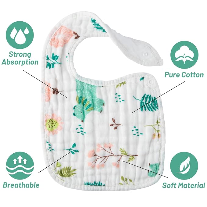 Zainpe 6Pcs Snap Muslin Cotton Bibs - Image 2