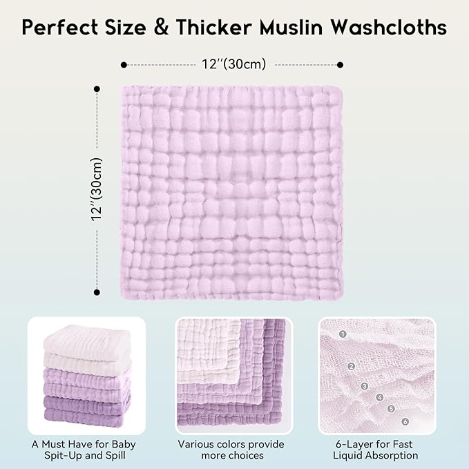 Muslin Baby Washcloths 6 Pack, 100% Cotton Wash Cloths - Image 3