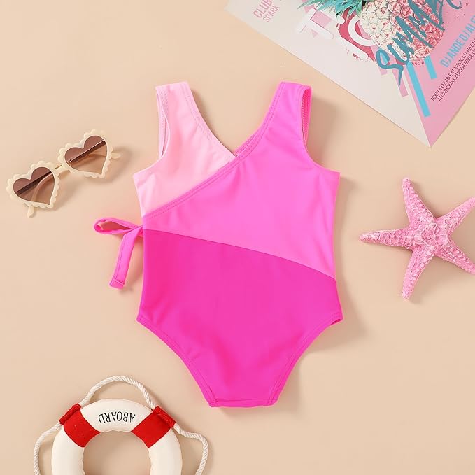 Happy Town Toddler Swimsuit Girl One Piece Bathing Suit Color Block Swimwear - Image 2