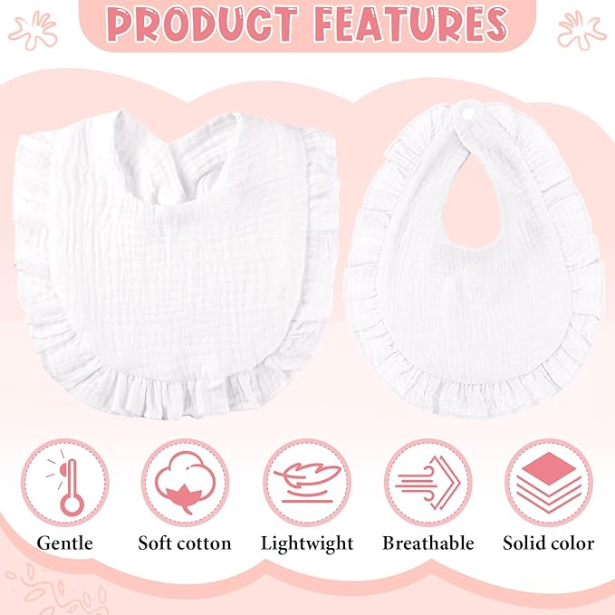 Kenning 18 Pcs Muslin Drool Baby Bibs Baby Girl Ruffle Bibs Absorbent Cotton - Image 3