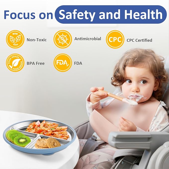 Stainless Steel Suction Plates for Toddlers, Non Toxic Non Slip Portion Control - Image 4