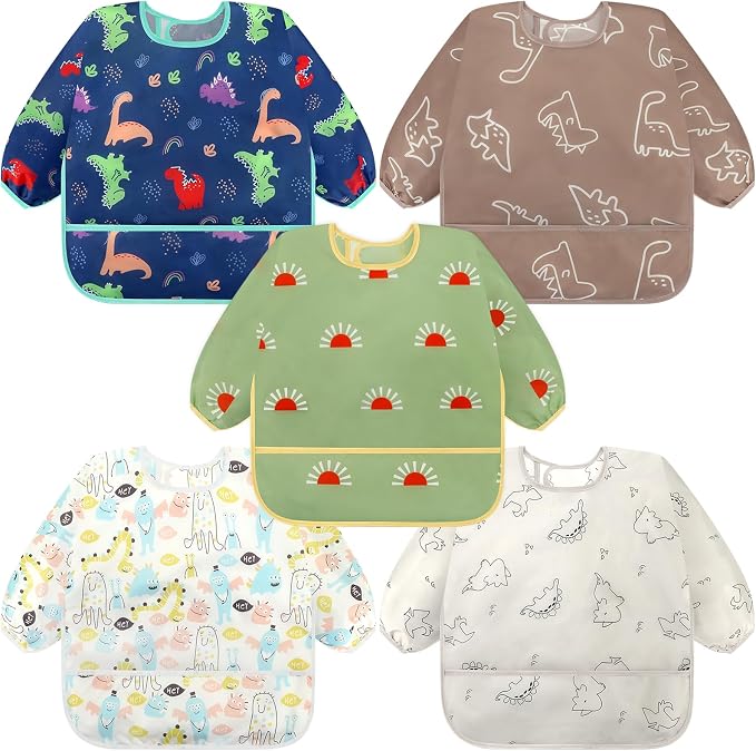 Accmor 5 Pack Long Sleeve Bibs, Baby Smock Waterproof Sleeved Bib Smock by Accmor