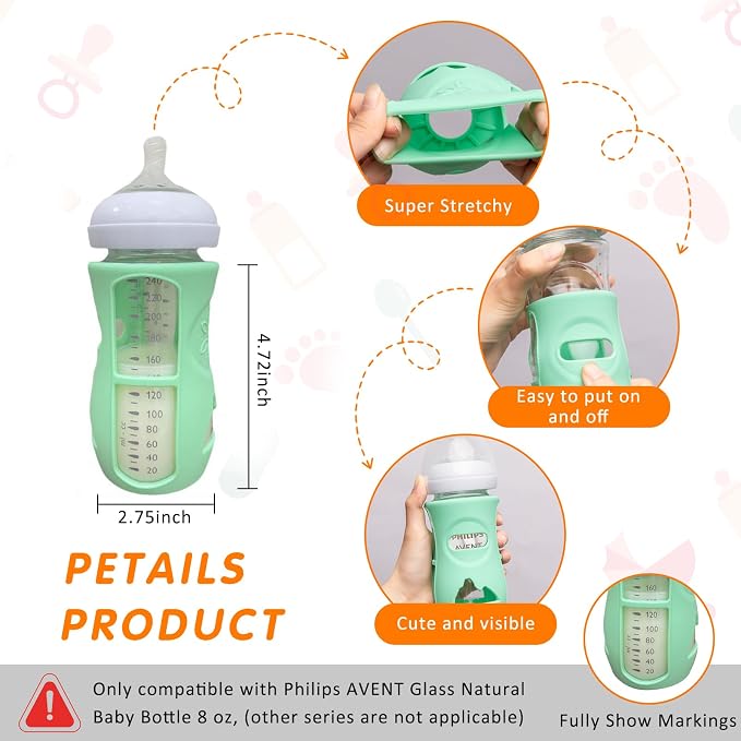 Silicone Sleeves for Avent Glass Natural Baby Bottle, 3 Pack Bottles Shatter - Image 4