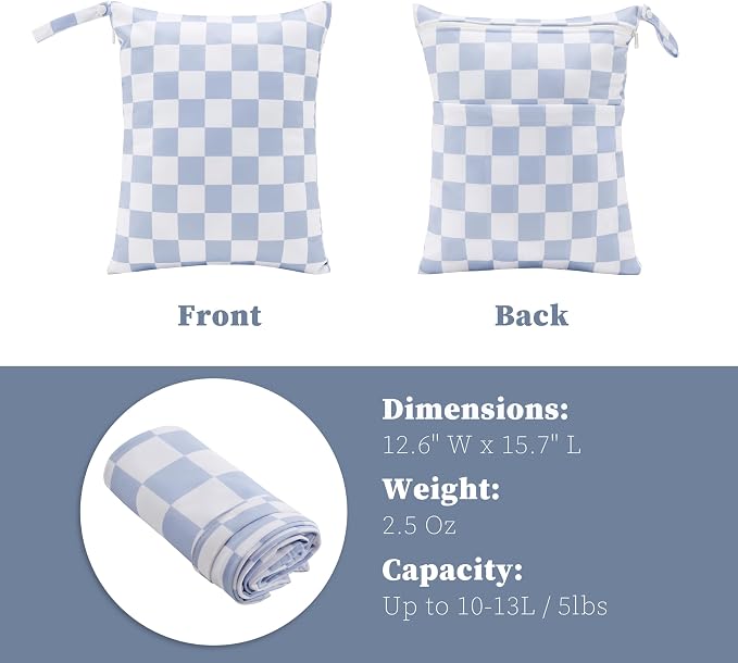 Blue Checkered Waterproof Wet Dy Diaper Bag - Image 7
