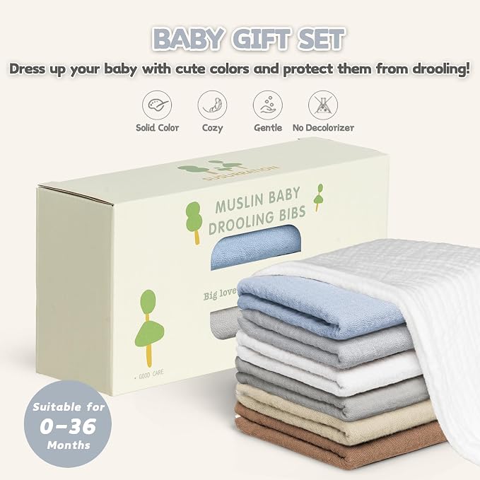 Susurration Muslin Baby Drool Bibs 6Pack Soft Square Adjustable Baby Bandana - Image 7