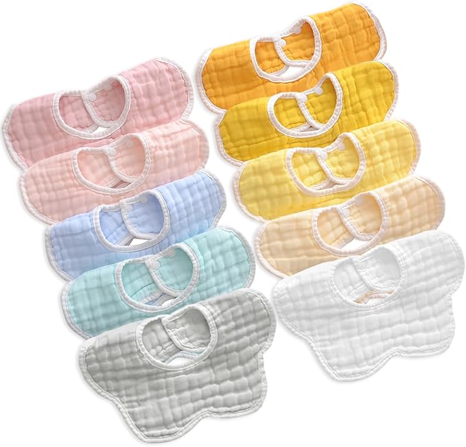 Baby Bibs Muslin Bibs for Baby Girl Boy for Drooling and Teething 10 Pack by DOSMINE