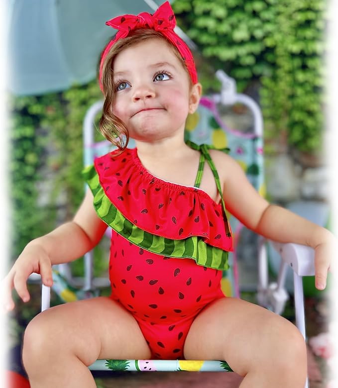 Toddler Baby Girls Ruffles Bikini One Piece Swimsuits Floral Off Shoulder - Image 3