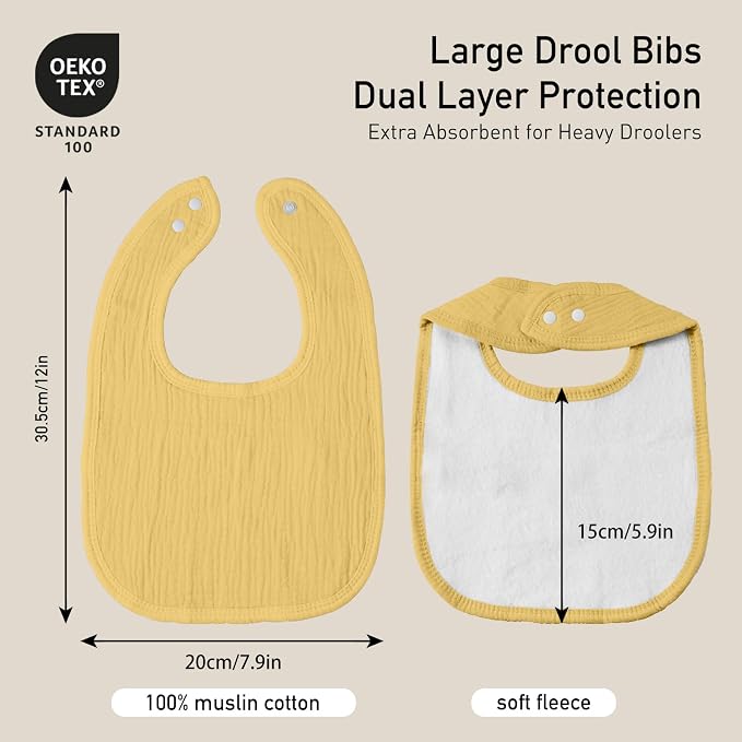 GLLQUEN BABY Muslin Drool Bibs for Boys Girls 8 Pack, Adjustable Baby Bibs for - Image 3