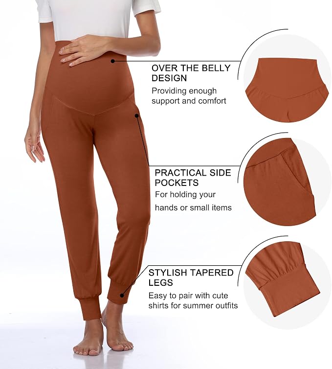 AMPOSH Women's Maternity Pants Stretchy Lounge Workout Pants Casual Loose Comfy - Image 2