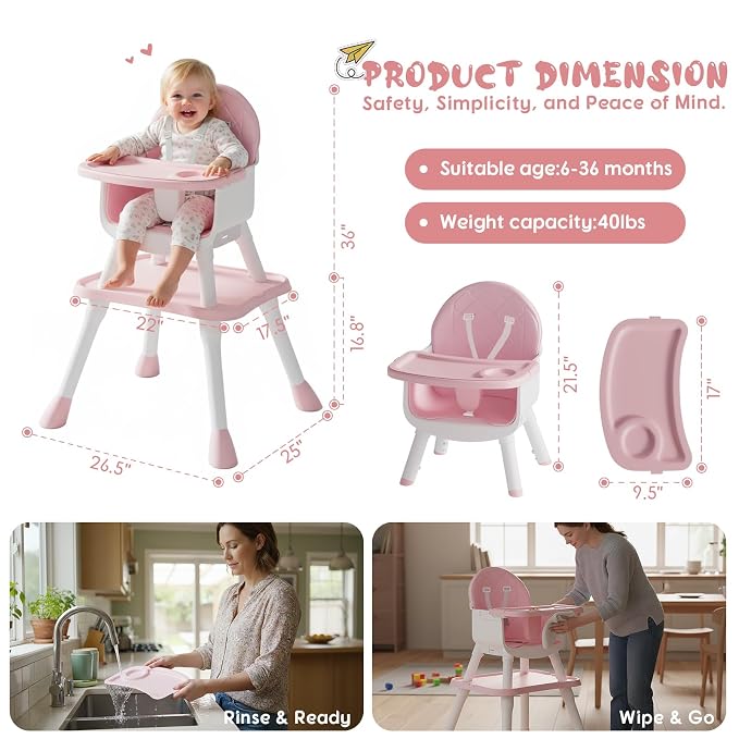 6 in 1 Baby High Chair, Convertible Highchair - Image 8