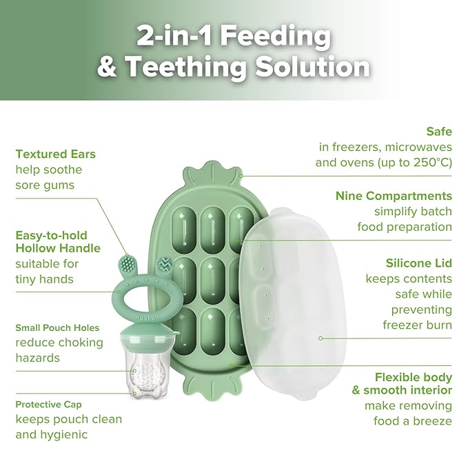 Haakaa Baby Fruit Food Feeder & Silicone Freezer Nibble Tray Combo - Image 4