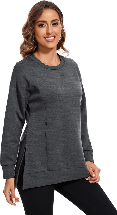 Smallshow Women's Nursing Tops Sweatshirt Long Sleeve Side Split Breastfeeding - Image 3