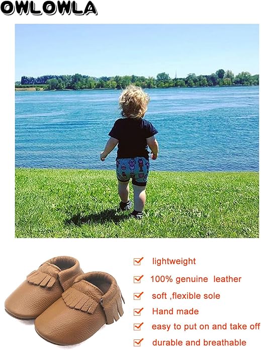 OWLOWLA Baby Moccasins Soft Sole Leather Baby Shoes Infant Toddler Pre-Walker - Image 3