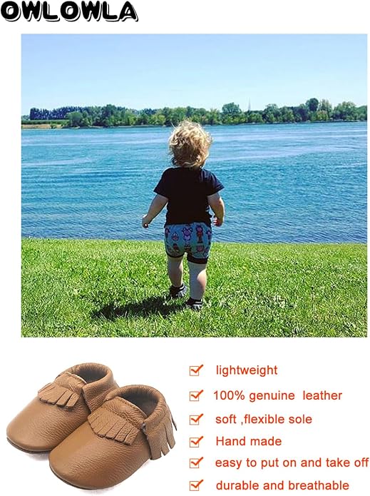 OWLOWLA Baby Moccasins Soft Sole Leather Baby Shoes Infant Toddler Pre-Walker - Image 3