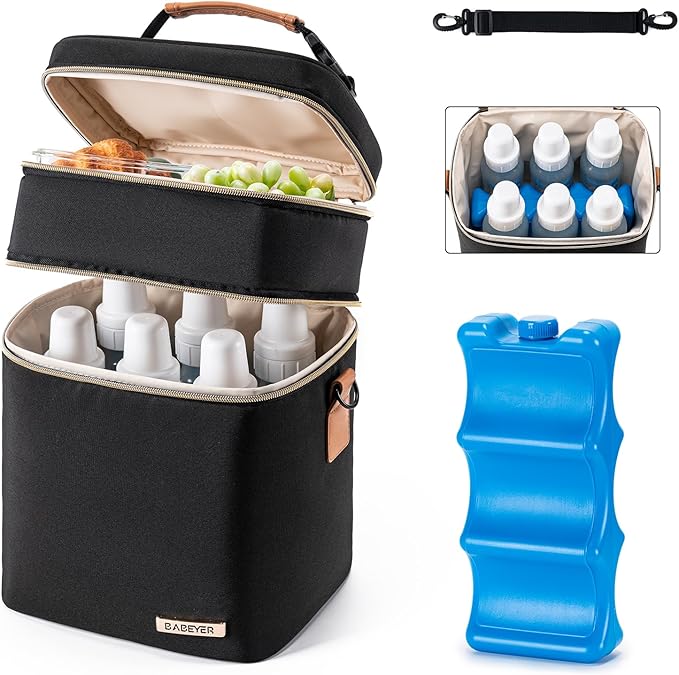Breastmilk Cooler Bag with Ice Pack Fits 6 Baby Bottles Up to 9 Ounce by BABEYER