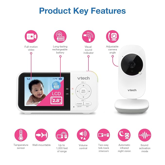 VTech VM819 Baby Monitor with Camera and Audio, 2.8” Screen Portable Baby Camera - Image 2
