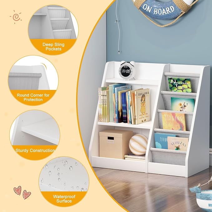 White Kids Bookshelf Wood Toy Storage Organizer Cabinet Children Bookcase - Image 4