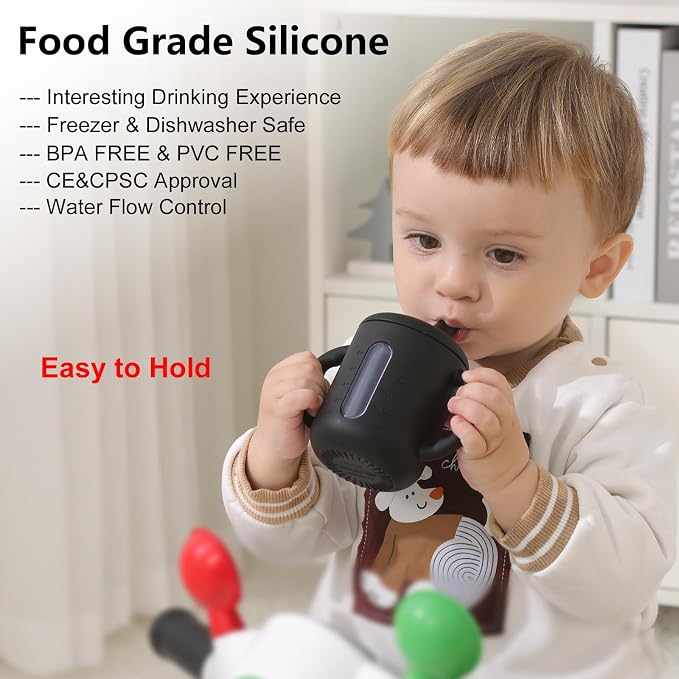 Seposeve 2 Pack Silicone Sippy Cups, Leak-Proof Baby Straw Cup - Image 3