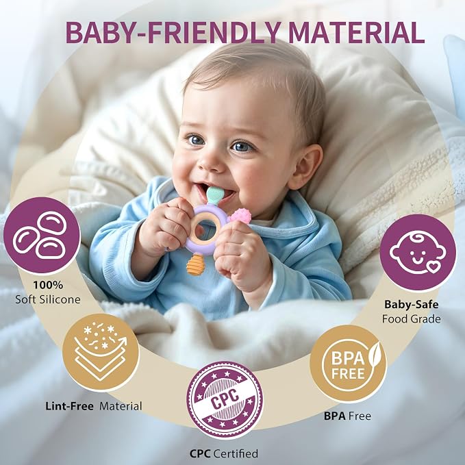 akolik Teething Toys for Babies, Baby Teethers Toy Teething Ring Silicone - Image 2