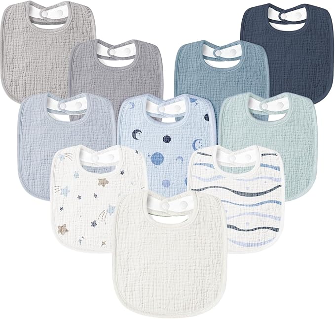 Susurration Muslin Baby Drool Bibs 10Pack Soft Square Adjustable Bandana Bibs by Susurration