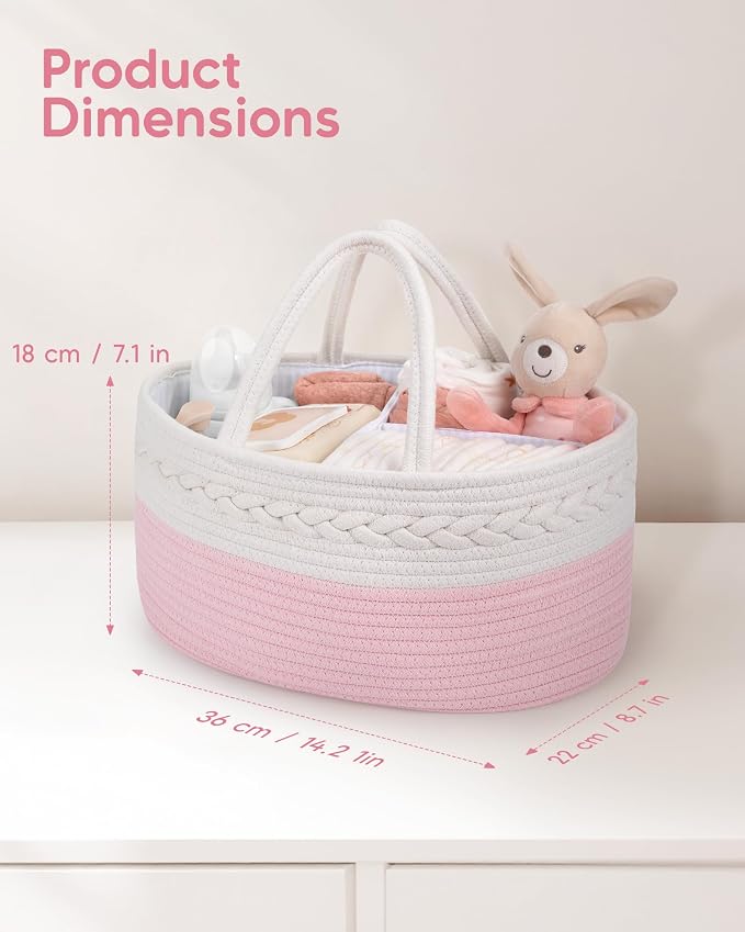 Maliton Diaper Caddy for Baby Girl-Cotton Rope Diaper Caddy, Diaper Organizer - Image 2