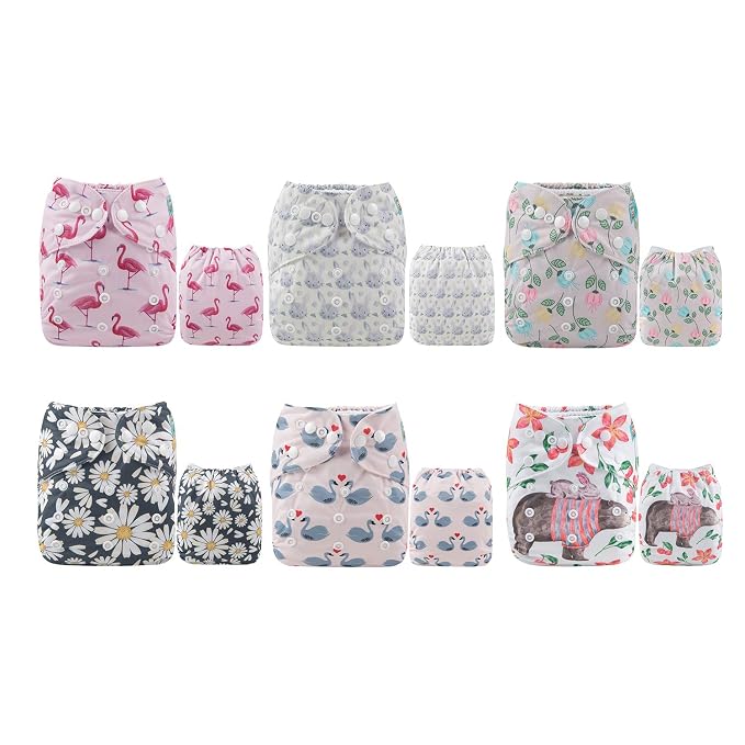 ALVA 6 Pack Cloth Diaper with 12 Inserts One Size Adjustable Washable Reusable by ALVABABY