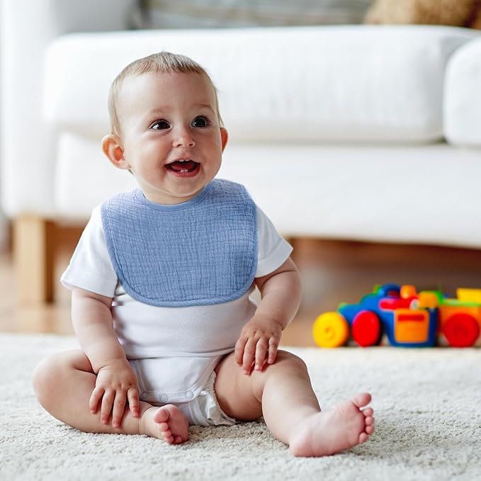 6-Pack Muslin Baby Bibs for Unisex Boys Girls, Cotton Baby Drool Bibs, Drooling - Image 5