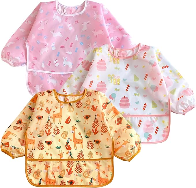 PandaEar (3 Pack Long Sleeve Bibs| Waterproof Full Sleeve Bib by PandaEar