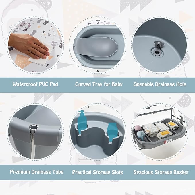 BABY JOY Baby Bathtub with Changing Table, Foldable Infant Diaper Changing - Image 3