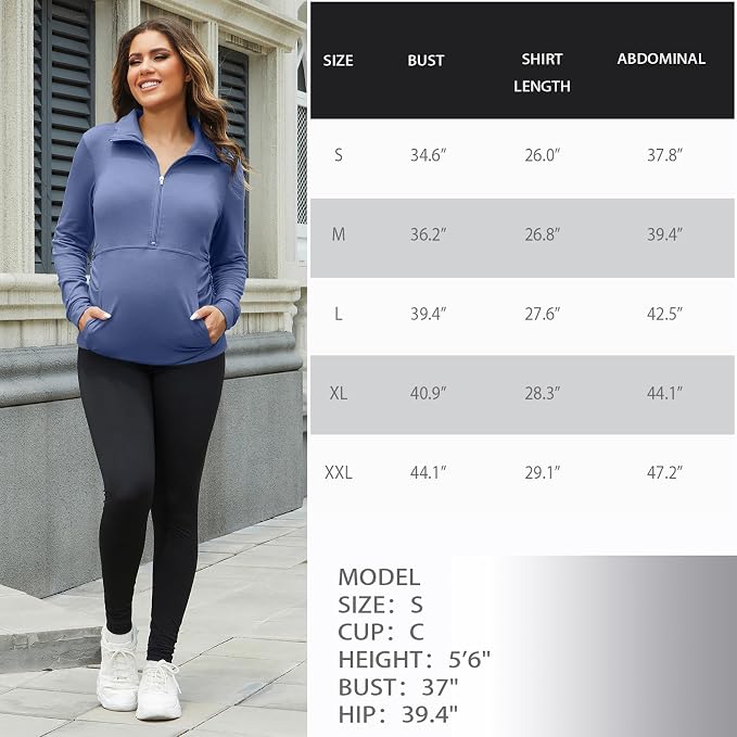 GINKANA Maternity Women's Long Sleeve Shirt Half Zipper Lapel Lightweight - Image 7