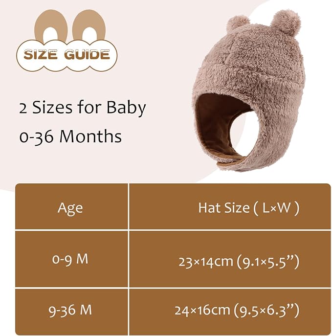 Bear Baby Winter Hat Toddler Earflap Beanie Unisex Infant Snow Cap Warm Fleece - Image 5